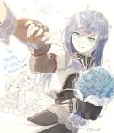  blue_flower blue_hair blue_rose blush bouquet cliff_fittir closed_mouth fayt_leingod fingerless_gloves flower gloves green_eyes holding_hands itsuki_(s2_129) long_hair maria_traydor mirage_koas multiple_boys multiple_girls open_mouth rose smile star_ocean star_ocean_anamnesis star_ocean_till_the_end_of_time 