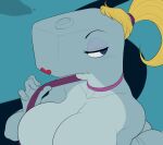  2021 anthro better_version_at_source big_breasts blowhole breasts cetacean cleavage clothed clothing cropped detnox female grey_body hair half-closed_eyes huge_breasts lipstick looking_aside makeup mammal marine narrowed_eyes nickelodeon pearl_krabs physeteroid ponytail solo sperm_whale spongebob_squarepants toothed_whale 