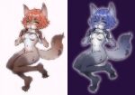  anthro big_ears blue_hair blush bob_cut breasts canid canine clothed clothing female fennec flashing fox fur hair leg_markings looking_at_viewer mammal markings multiple_images nipples open_mouth pupils raised_clothing raised_shirt raised_topwear red_hair shirt short_hair simple_background slit_pupils socks_(marking) solo spots spotted_body spotted_fur topwear weedymeadowfawn 