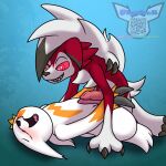  absurd_res albinoraynedeer blush duo eyes_closed feral from_front_position frottage grin hi_res lycanroc lying male male/male midnight_lycanroc missionary_position nintendo on_back pok&eacute;mon pok&eacute;mon_(species) quinn_(zangeese) sex smile video_games zangoose 