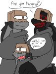  anthro big_breasts big_female breasts can_lewd clothed clothing dark_body dark_skin digital_media_(artwork) dominant dominant_female female group hoodie male sharp_teeth simple_background size_difference smaller_male teeth topwear 