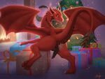  absurd_res adrim christmas dragon feral hi_res holidays male mistletoe plant scalie solo tree vexx_(sexyvexxy) western_dragon wings ych_result 