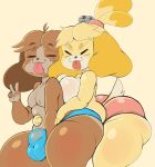  animal_crossing anthro areola balls big_balls big_breasts big_butt blush blush_lines breasts brother brother_and_sister bulge butt canid canine canis clothed clothing digby_(animal_crossing) domestic_dog duo embrace female freckles genitals gesture girly hi_res hug huge_breasts huge_butt hugging_from_behind isabelle_(animal_crossing) male male/female mammal nintendo nipples purple_yoshi_draws shih_tzu sibling sister teapot_(body_type) thick_thighs tongue tongue_out topless toy_dog v_sign video_games wide_hips 