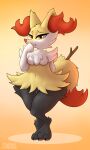  anthro braixen breasts chest_tuft claws clitoris female genitals inner_ear_fluff looking_at_viewer nintendo nipples pawpadcomrade pok&eacute;mon pok&eacute;mon_(species) pok&eacute;morph pussy short_stack solo stick tuft video_games 