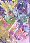  absurdres arrow_(symbol) beak bird bright_pupils closed_mouth commentary_request decidueye framed grey_background hanato_yousei highres inteleon pointing pokemon pokemon_(creature) shiny white_pupils yellow_eyes 