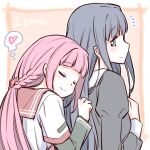  2girls artist_name blue_eyes blue_hair blush closed_eyes heart leaning_on_person long_hair magia_record:_mahou_shoujo_madoka_magica_gaiden mahou_shoujo_madoka_magica multiple_girls nanami_yachiyo pink_hair school_uniform serafuku smile studiozombie tamaki_iroha upper_body yuri 