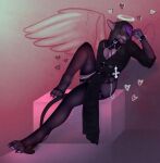  blindfold clothing dizzy_(dizzydemonad) dizzydemonad felid legwear male mammal nun_outfit solo stockings 