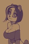  2021 anthro breasts clothed clothing collar eyebrows eyelashes female giant_panda hair highlights_(coloring) looking_at_viewer mammal monochrome off_shoulder scorpdk shirt short_hair solo tank_top topwear ursid 