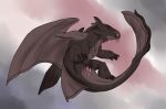  anonymous_artist claws cute_eyes dragon dreamworks female feral flying how_to_train_your_dragon night_fury presenting scalie smile solo teeth tongue tongue_out unknown_artist western_dragon 