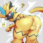  anthro balls bent_over big_butt butt cottontail electricity fur genitals hi_res holding_butt legendary_pok&eacute;mon male nintendo nude penis pikachu pok&eacute;mon pok&eacute;mon_(species) video_games yellow_body yellow_fur zeraora 