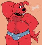  anthro anthrofied belly bulge campfire_donut canid canine canis clifford clifford_the_big_red_dog clothing collar domestic_dog ear_piercing ear_ring fur hi_res lidded_eyes male mammal navel nipples overweight piercing red_body red_fur solo tail_motion tailwag underwear 