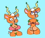  anthro antlers big_breasts body_hair breasts cervid chest_hair female gothcowasmr horn mammal orange_body orange_skin solo tail_motion tailwag 