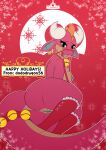  absurd_res anthro anus bell breasts christmas clothing collar dododragon56 fangs female flat_colors gag genitals hi_res holidays jewelry kobold leggings legwear looking_at_viewer meep_the_kobold_(character) nipples nude pussy reins reptile scalie simple_background smile snow solo 