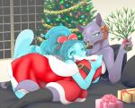  accessory anthro belt brand_new_animal cetacean christmas christmas_clothing christmas_present christmas_tree clothed clothing delphinoid digital_drawing_(artwork) digital_media_(artwork) duo ear_piercing ear_ribbon embrace exposed_shoulders female female/female female_on_top groping_breasts hair_accessory hair_ribbon holidays hug legwear looking_at_viewer lying mammal marie_itami marine mink mistletoe mustelid musteline negoya nina_flip on_back on_top open_mouth piercing plant ribbons smile snow snowing studio_trigger thigh_highs toothed_whale tree true_musteline window 