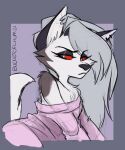  2021 anthro bare_shoulders bucketoflewds canid canid_demon clothing demon female guide_lines hellhound helluva_boss hi_res loona_(helluva_boss) mammal red_sclera solo sweater topwear 