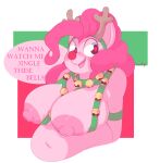  &lt;3 &lt;3_eyes absurd_res anthro bell bell_harness belly big_breasts breasts equid equine fake_antlers fake_ears female freezietype friendship_is_magic harness hi_res horse huge_breasts jingle_bell jingle_bell_harness mammal my_little_pony open_mouth open_smile pinkie_pie_(mlp) reindeer_antlers smile solo 