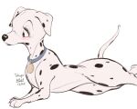  2021 black_nose blush brown_eyes canid canine canis collar dalmatian dated digital_media_(artwork) domestic_dog feral fur hi_res mammal simple_background solo spots spotted_body spotted_fur tohupo white_background white_body white_fur 