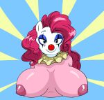  anthro big_breasts breasts bust_portrait clothed clothing clown clown_nose collar equid equine female freezietype friendship_is_magic hair horse huge_breasts looking_at_viewer makeup mammal my_little_pony pink_hair pinkie_pie_(mlp) portrait smile solo topless 