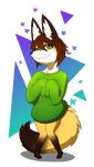  absurd_res anthro baggy_clothing brown_hair brown_markings canid canine clothing female fox fur green_clothing green_eyes green_sweater green_topwear hair hi_res mammal markings orange_body orange_fur ranara simple_background smaller_version_at_source smile solo sweater topwear 
