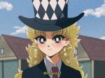  1980s_(style) 1girl bangs blonde_hair checkered_clothes closed_mouth cloud cloudy_sky collared_shirt curly_hair film_grain formal genderswap genderswap_(mtf) grey_eyes highres jojo_no_kimyou_na_bouken light_smile long_hair necktie outdoors parted_bangs portrait ren_ayume retro_artstyle robert_e._o._speedwagon scar scar_on_face shiny shiny_hair shirt sky solo subtitled suit white_shirt 