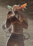  2021 5_fingers anthro clothed clothing digital_media_(artwork) ear_piercing ear_ring fingers hair hi_res male orange_eyes piercing plgdd shirtless solo white_hair 