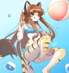  2021 4_fingers 4_toes anthro ball beach_ball bikini blush breasts brown_body brown_fur brown_hair claws clothing feet felid female finger_claws fingers frilly frilly_clothing fur hair hi_res inflatable inner_ear_fluff kemono konatsu-chan long_hair mammal multicolored_body multicolored_fur multicolored_tail nachiwanko pantherine pawpads paws pink_nose signature smile smirk soles solo swimwear tan_body tan_fur teeth tiger toe_claws toes tuft water white_body white_fur yellow_eyes 