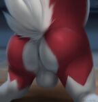  anthro anus balls canid canine fur genitals hi_res humanoid lycanroc male mammal midnight_lycanroc nintendo pok&eacute;mon pok&eacute;mon_(species) red_body red_fur solo tail video_games voredom white_body white_fur 
