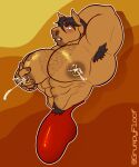  2021 abs abstract_background absurd_res anthro armpit_hair big_bulge big_muscles big_nipples big_pecs blush bodily_fluids body_hair brown_background bulge chest_hair clothing equid equine eyebrows grumpyfloof hair hand_behind_head hand_on_chest happy_trail hi_res horse huge_bulge huge_muscles lactating male male_lactation mammal milk muscular muscular_anthro muscular_male nails navel nipples obliques pecs pubes simple_background solo tattoo text thong underwear url yellow_background 