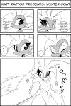  2021 2:3 absurd_res anthro balls blush comic dialogue dinosaur dromaeosaurid english_text eyes_closed feathered_dinosaur feathers flaccid fluffy front_view genitals girly greyscale hi_res humanoid_genitalia humanoid_penis looking_at_viewer male mane mohawk monochrome nude open_mouth penis raised_arm raptor_matt reptile scales scalie screentone smile solo speech_bubble talking_to_viewer text theropod white_crest_(artist) 