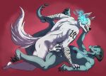  absurd_res abyssal_wolf anthro anthro_on_anthro blue_eyes bodily_fluids bone breasts canid canine canis claws cum cum_in_pussy cum_inside dragon duo fangs female female_penetrated fluffy fluffy_tail from_front_position fur genital_fluids green_body hi_res horn interspecies looking_pleasured lying male male/female male_penetrating male_penetrating_female mammal mature_female missionary_position nipples on_back open_mouth open_smile penetration penile penile_penetration penis_in_pussy scalie sex simple_background skull smile tail_grab tannis_(tolerain) tattoo tolerain_(artist) tongue tongue_out vaginal vaginal_penetration white_body white_fur wolf wolfen_(wolfracer559) 