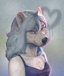  2021 anthro black_nose blue_hair breasts canid canine canis clothed clothing digital_media_(artwork) domestic_dog eyebrows eyelashes female hair hi_res looking_at_viewer mammal plgdd solo yellow_eyes 