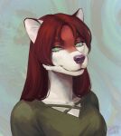  2021 anthro breasts canid canine clothed clothing digital_media_(artwork) eyebrows eyelashes female green_eyes hair hi_res mammal plgdd purple_nose red_hair 