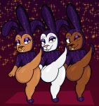  2021 absurd_res anthro big_butt brown_body brown_eyes brown_fur buckteeth bunnies_(sing) butt digital_media_(artwork) eyelashes eyeshadow female fingers flat_chested fur group hi_res huge_butt illumination_entertainment lagomorph leporid long_ears looking_at_viewer makeup mammal one_eye_closed rabbit raised_leg simple_background sing_(movie) smile someth1ngoranother standing teeth thick_thighs unitard white_body white_fur wide_hips wink winking_at_viewer 