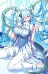  +_+ 1girl blush braid breasts casul curled_horns dress fate/grand_order fate/grand_order_arcade fate_(series) hair_between_eyes highres horns large_breasts larva_tiamat long_hair long_horns long_sleeves looking_at_viewer pantyhose pink_eyes pointy_ears ribbed_dress sidelocks silver_hair sitting smile solo symbol-shaped_pupils tiamat_(fate) very_long_hair wariza white_dress white_legwear 