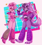  80&#039;s_theme animatronic anthro arm_warmers armwear avian bird bow bracelet canid canine canis chicken claws clothing duo ear_piercing ear_ring female five_nights_at_freddy&#039;s five_nights_at_freddy&#039;s:_security_breach galliform gallus_(genus) glamrock_chica_(fnaf) green_hair grin hair head_feathers hi_res high_heels honguito jewelry leg_warmers legwear long_hair machine mammal multicolored_hair phasianid piercing pink_eyes pose pseudo_clothing robot roxanne_wolf_(fnaf) scottgames smile two_tone_hair video_games wolf yellow_eyes 
