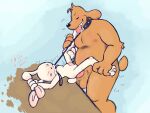  4:3 anal anthro balls bite bodily_fluids canid canine canis domestic_dog duo ear_grab genital_fluids genitals hi_res jellycakeslice lagomorph leash leash_in_mouth male male/male mammal max_(sam_and_max) nipples object_in_mouth penis precum sam_and_max samuel_dog thrusting 