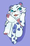  2021 animal_crossing anthro bianca_(animal_crossing) bird&#039;s-eye_view blue_eyes bottomless clothed clothing convenient_censorship felid female full-length_portrait fur hand_on_face hi_res high-angle_view kemokin_mania legs_up looking_at_viewer lying mammal nintendo on_back open_mouth pantherine pink_clothing pink_shirt pink_topwear portrait purple_background shirt simple_background snow_leopard solo spots tail_censorship tiger topwear video_games white_body white_fur 