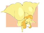  animal_crossing anthro arizonathevixen big_breasts big_butt blonde_hair breasts butt canid canine canis domestic_dog female hair handstand hi_res huge_butt huge_hips isabelle_(animal_crossing) looking_at_viewer mammal nintendo nude open_mouth shih_tzu solo thick_thighs toy_dog video_games wide_hips yellow_body 