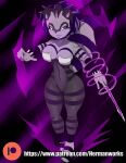  anthro big_breasts big_tail breasts comic enemy female hermanworks hi_res invalid_tag mammal manga power procyonid purple_body queen raccoon royalty solo thick_thighs 