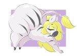  anthro arizonathevixen bent_over big_butt blonde_hair butt equid equine hair hand_on_floor hi_res huge_butt male mammal markings nude open_mouth solo stretching thick_thighs white_body yellow_eyes zebra zeke_(arizonathevixen) 