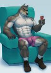 abs absurd_res anthro areola beverage brown_body brown_clothing brown_footwear brown_fur brown_shoes bulge canid canine canis chair clothed clothing container cup dreamworks footwear fur furniture hi_res holding_beverage holding_cup holding_object male mammal mr._wolf_(the_bad_guys) muscular muscular_anthro muscular_male narrowed_eyes nipples pecs pink_clothing pink_underwear redwolfalang shoes sitting smile smirk socks solo the_bad_guys topless underwear white_clothing white_footwear white_socks wolf yellow_sclera 