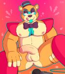  anthro anus balls big_breasts bow_tie breasts butt clothing erection five_nights_at_freddy&#039;s five_nights_at_freddy&#039;s:_security_breach fur genitals glamrock_freddy_(fnaf) hat headgear headwear hi_res male male/male mammal microphone muscular nipples nude penis presenting presenting_anus scottgames showing_penis smile solo standing tongue top_hat topknot ursid video_games wolfyzeeb 