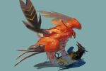  absurdres beak bird commentary_request corvisquire from_side green_background highres no_humans open_mouth pecohophop pokemon pokemon_(creature) red_eyes simple_background talonflame talons 