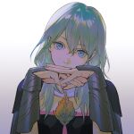  1girl bangs blue_eyes bracer byleth_(fire_emblem) byleth_(fire_emblem)_(female) fire_emblem fire_emblem:_three_houses grey_hair hair_between_eyes hands_up kkia long_hair looking_at_viewer own_hands_together simple_background solo upper_body white_background 