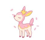  closed_eyes closed_mouth commentary_request deerling from_side full_body jaho no_humans petals pokemon pokemon_(creature) simple_background smile solo standing white_background 