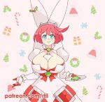  1girl animated animated_gif blue_eyes breast_squeeze breasts christmas cleavage cookie dress elphelt_valentine food guilty_gear guilty_gear_xrd hat icing large_breasts looping_animation pink_hair plate rtil smile solo 