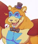  &lt;3 2021 animatronic anthro bow_tie bust_portrait clothing dialogue_box ear_piercing ear_ring eyebrows five_nights_at_freddy&#039;s five_nights_at_freddy&#039;s:_security_breach fur glamrock_freddy_(fnaf) hat headgear headwear icon looking_at_viewer machine male mammal markings muscular muscular_anthro muscular_male musical_note nipples one_eye_closed open_mouth open_smile pecs pictographics piercing portrait robot sam_scribbles scottgames shoulder_pads simple_background smile solo star teeth tongue top_hat tuft ursid video_games white_background wink 