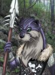  2017 anthro armello armor bracers digital_media_(artwork) forest hi_res lutrine male mammal melee_weapon mustelid photo_background plant polearm skull_and_crossbones solo spear spikes sylas_(armello) tree video_games weapon whiskers wolfdawg 