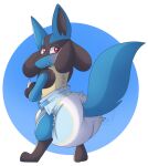 ambiguous_gender anthro blush butt canid canine diaper hi_res kibacpup lucario mammal nintendo padded padding pok&eacute;mon pok&eacute;mon_(species) solo video_games 