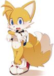  blue_eyes blush hi_res male miles_prower navel open_mouth sega simple_background solo sonic_the_hedgehog_(series) unknown_artist white_background 